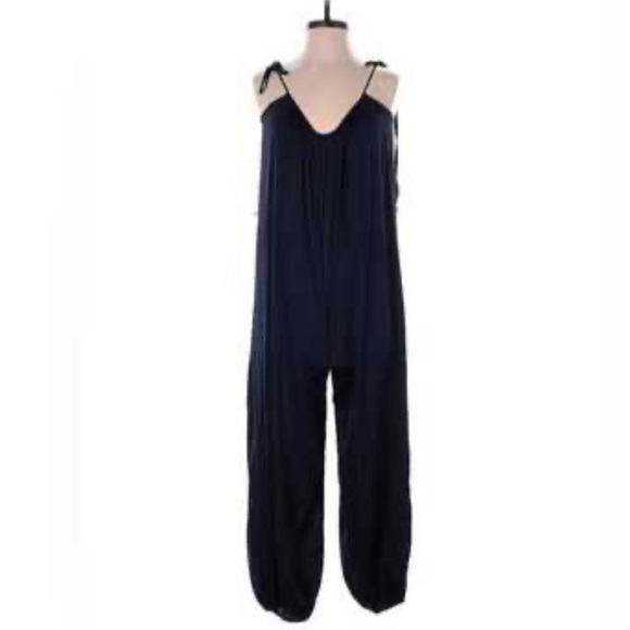 VICTORIA SECRET NAVY ADJUSTABLE STRAP HAREM SATIN JUMPSUIT SIZE XS - Picture 3 of 15